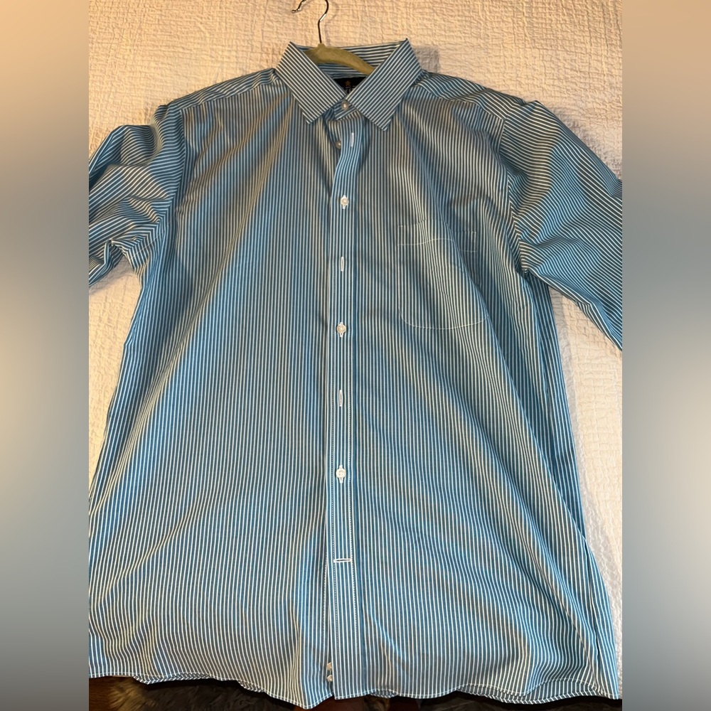 Stafford teal striped button up